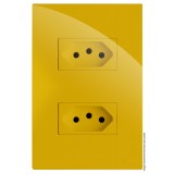 Conjunto Tomada Dupla 10a 4x2 - RECTA MOSTARDA GLOSS